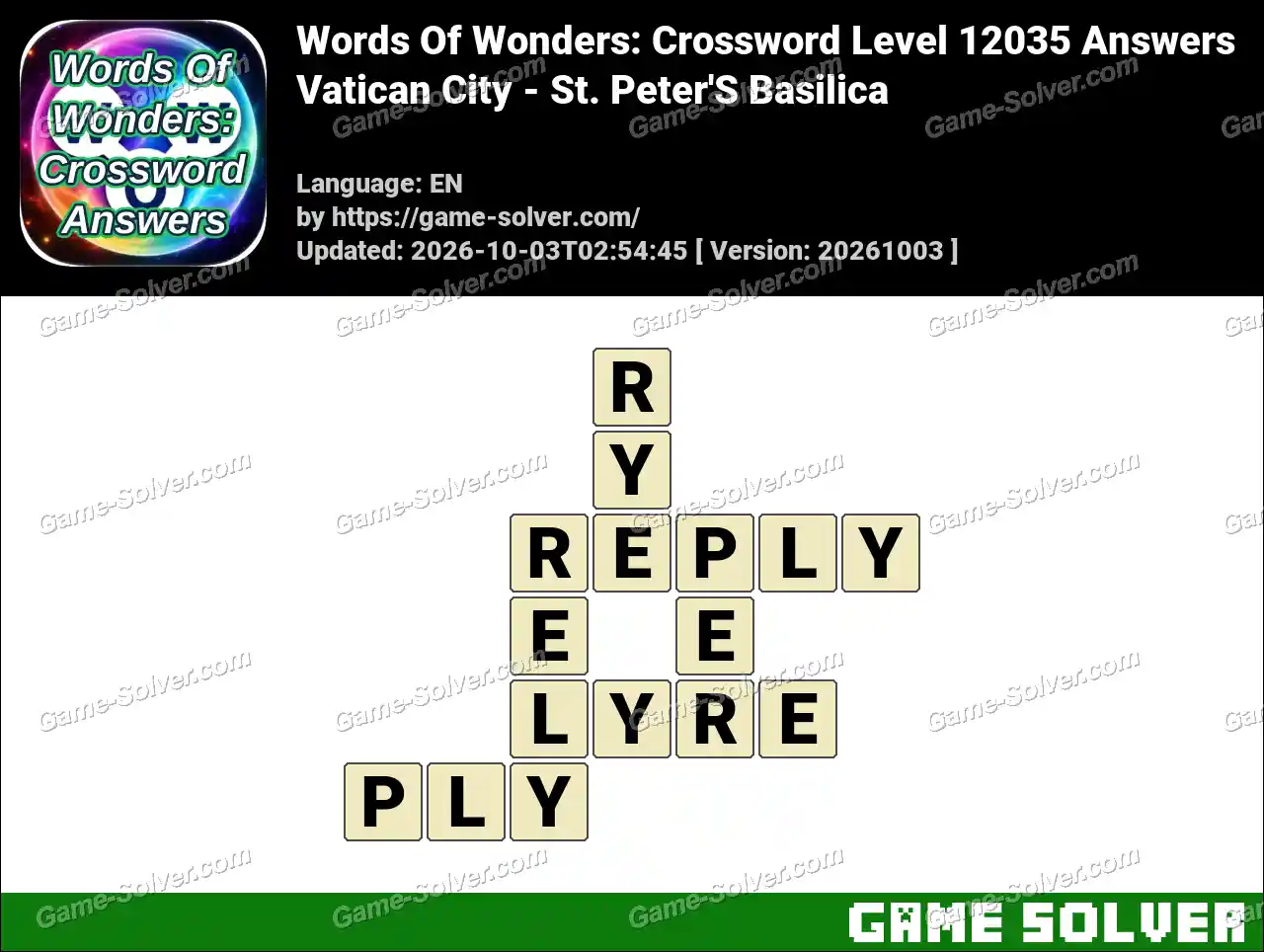 Words Of Wonders: Crossword Level 12035 Answers – Vatican City – St. Peter’S Basilica